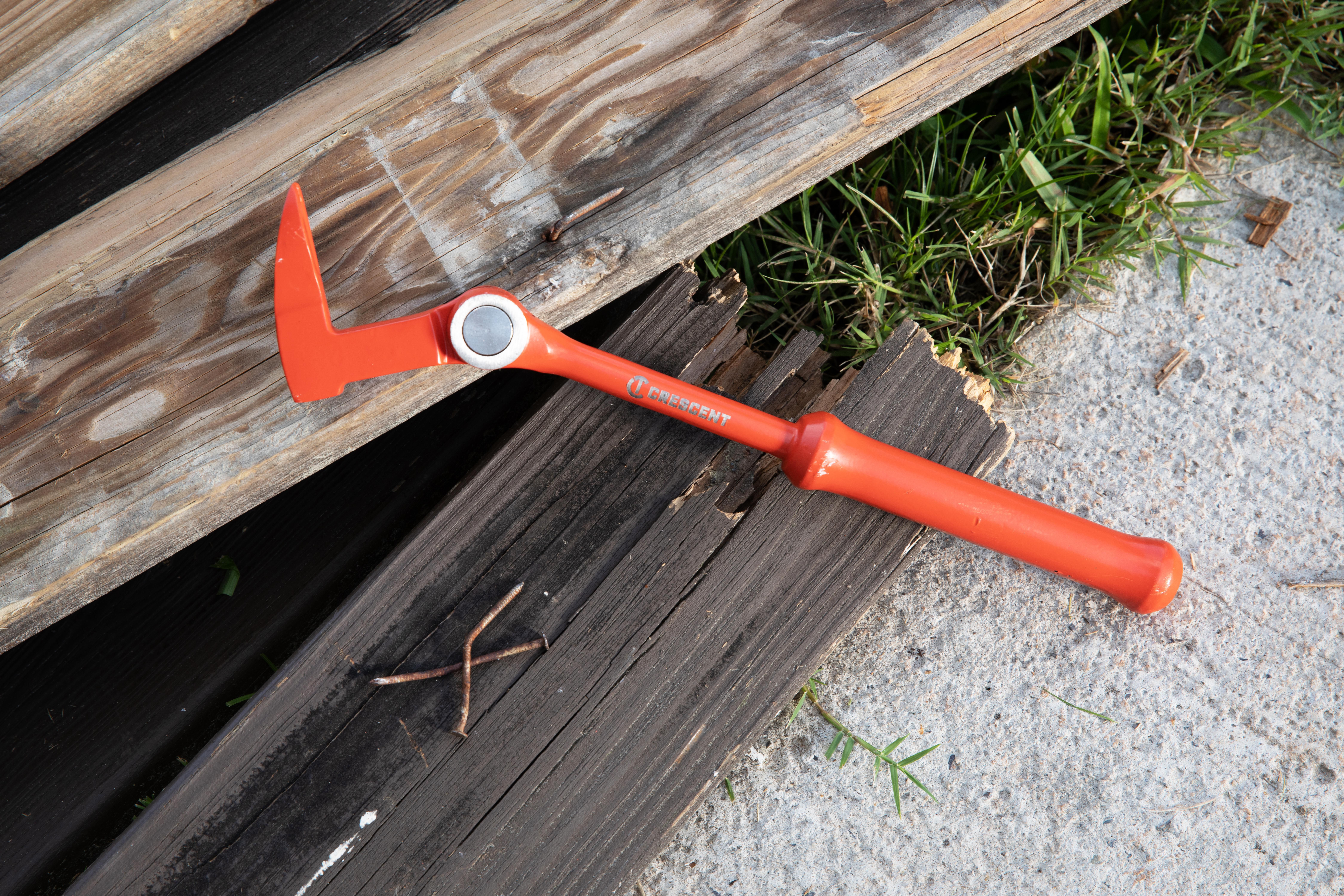 Crescent 12-in. Indexing Nail Puller being used to pull nails on a job site