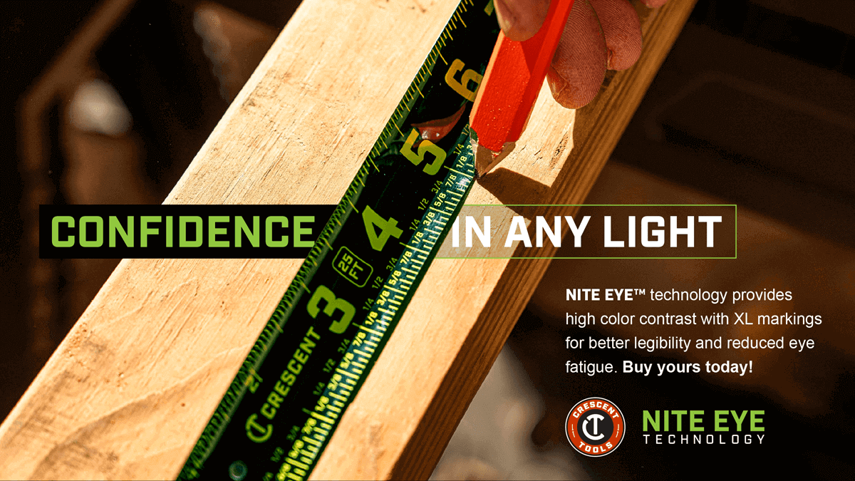 Crescent NITE EYE technology graphic "Confidence in Any Light" "NITE EYE Technology provides high color contrast with XL markings for better legibility and reduced eye fatigue. Buy Yours Today!"
