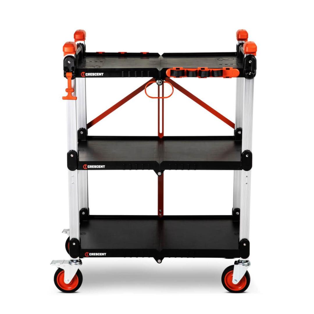 3 Shelf Folding Jobsite Cart | Crescent SITERUNNER
