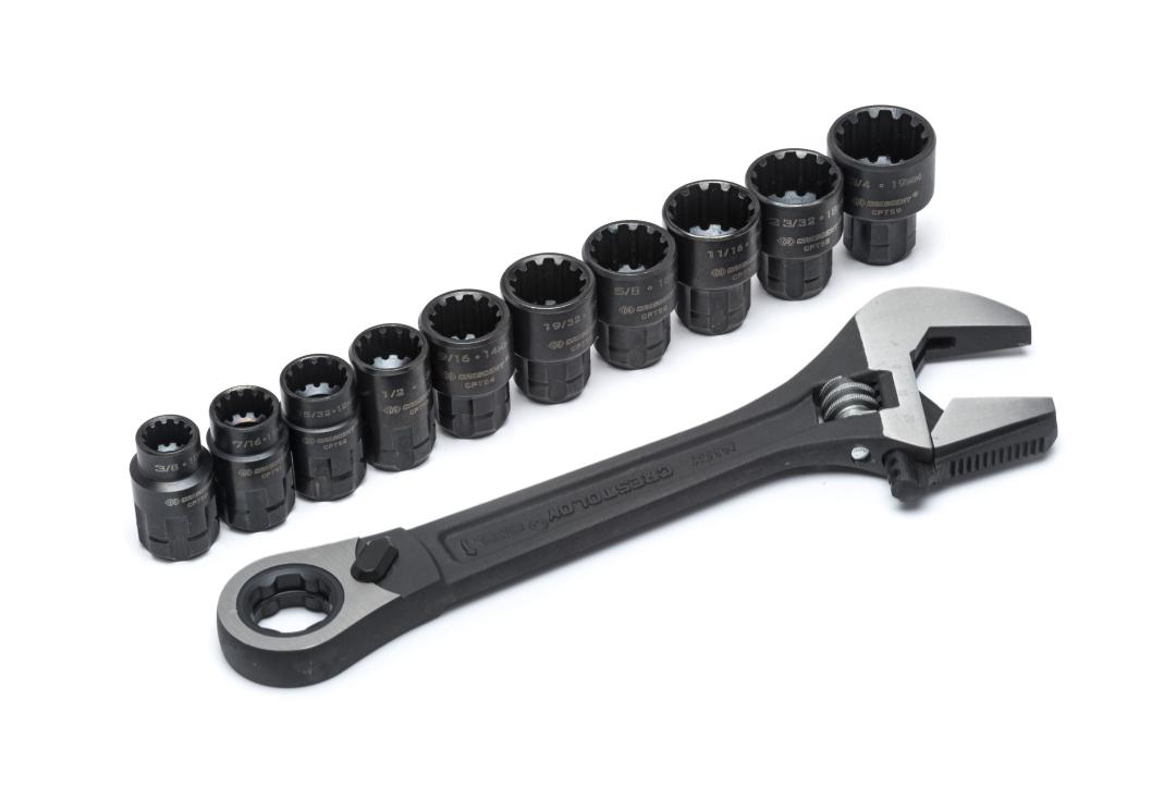 11 Piece Pass-Thru Adjustable Wrench & Spline Socket Set