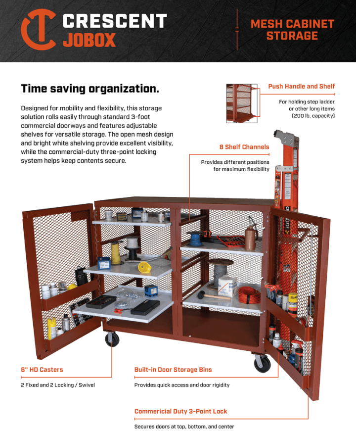 Cover page for the Crescent JOBOX Mesh Cabinet product brochure