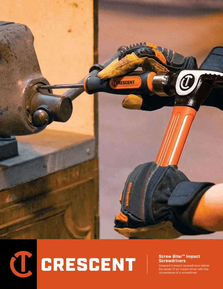 Cover page for the Crescent Screw Biter Impact Screwdrivers product brochure