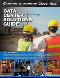 Crescent Data Center Solutions Guide featuring jobsite storage, measuring, layout, cutting, and site preparation tools for construction projects.