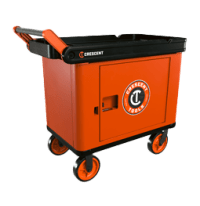 RAILWORKS 2 Shelf Industrial Utility Cart with 8" Casters and Single Door Security Panel on a transparent background