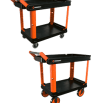 Crescent RAILWORKS industrial utility carts one with 5 inch casters and the other with 8 inch casters on a transparent background