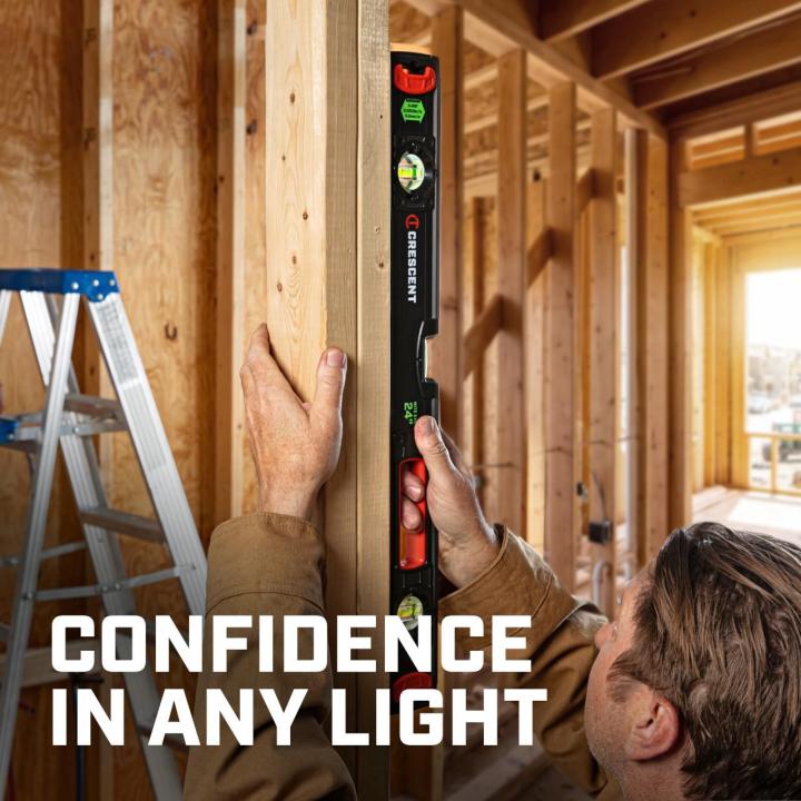 E-graphic of a person with a box level stating that this level gives you confidence in any light