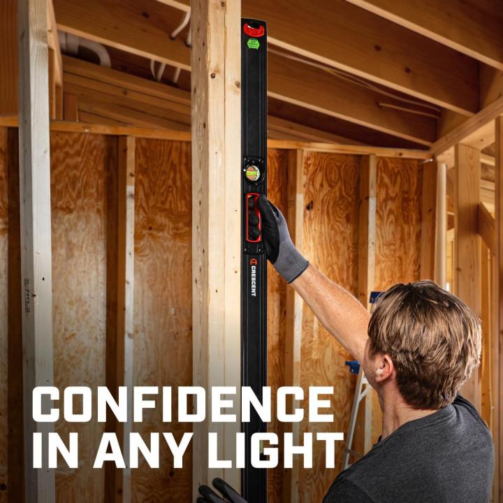 E-graphic of a person with a box level stating that this level gives you confidence in any light