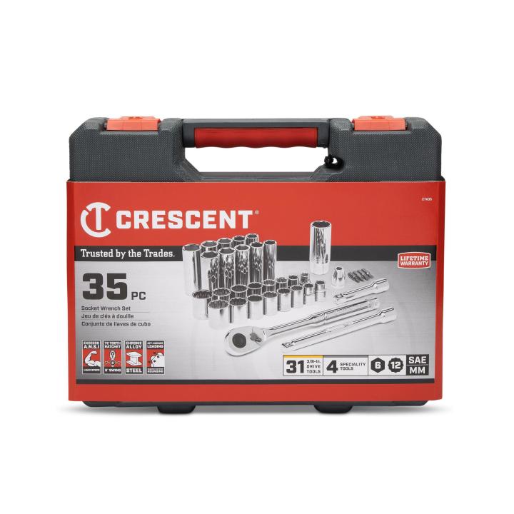 CTK35 Crescent 35 Pc 3/8 Drive 6 and 12 Point Standard & Deep SAE/Metric Mechanics Tool Set 