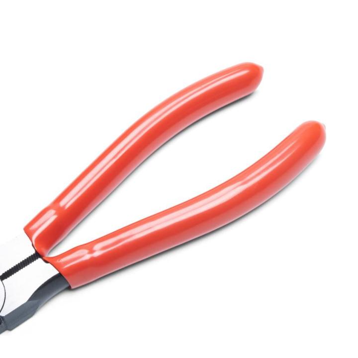 8" Long Chain Nose Pliers with Dipped Grip showing long red dipped handles and the extended plier design.