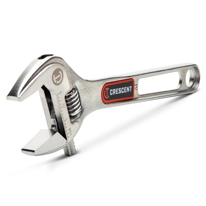Image of the  Crescent 12" Chrome Adjustable Wrench with Quick-Fit-Jaw shown on an angle on a white background