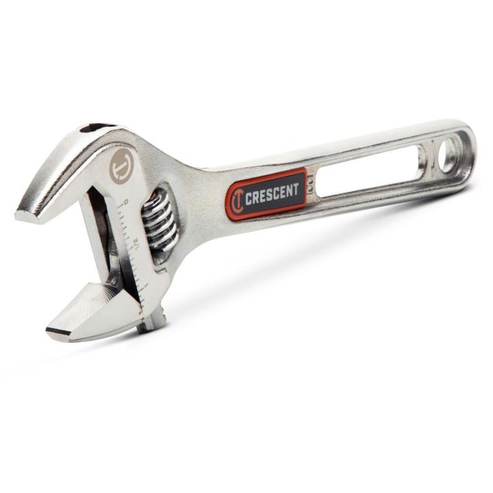 Image of the  Crescent 8" Chrome Adjustable Wrench with Quick-Fit-Jaw shown on an angle on a white background