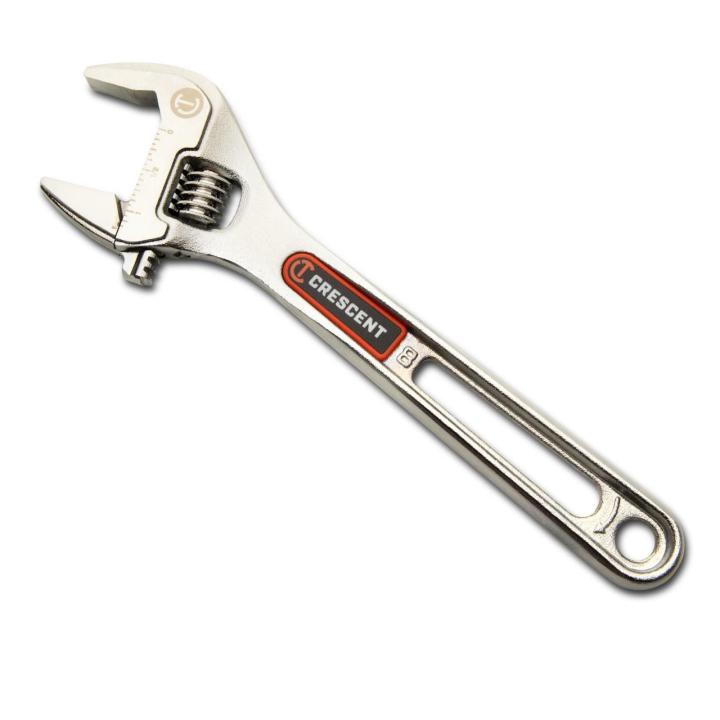 Image of the  Crescent 8" Chrome Adjustable Wrench with Quick-Fit-Jaw shown on an angle on a white background
