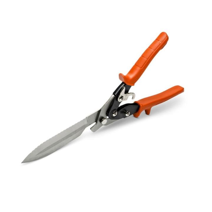 Image of the Crescent CTCFDH with the blade toward the left lower side and the orange handles towards the upper right side of the image