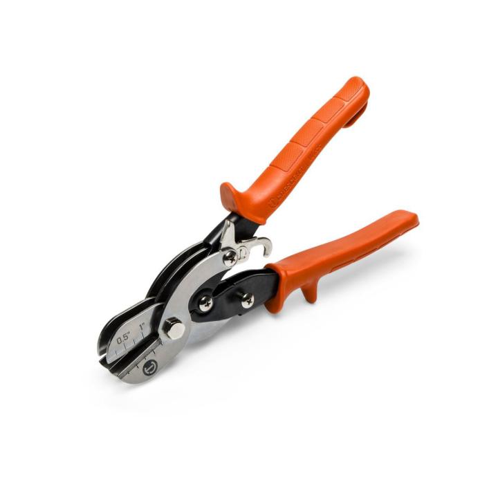 Image of the Crescent CTH5SC crimper with the jaws toward the left lower side and the orange handles towards the upper right side of the image