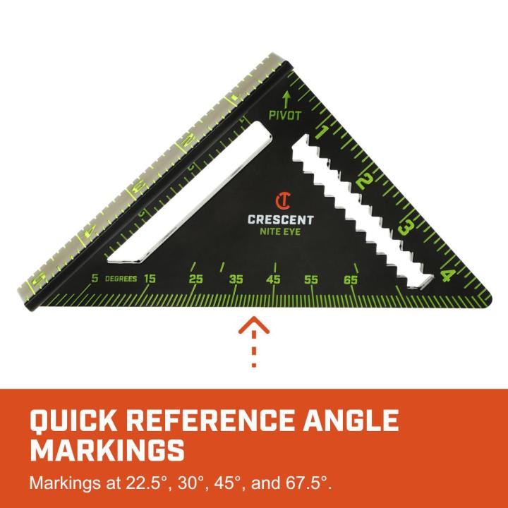 CTS04 4.5-inch NITE EYE™ trim square detail highlighting quick reference angle markings at 22.5, 30, 45, and 67.5 degrees.