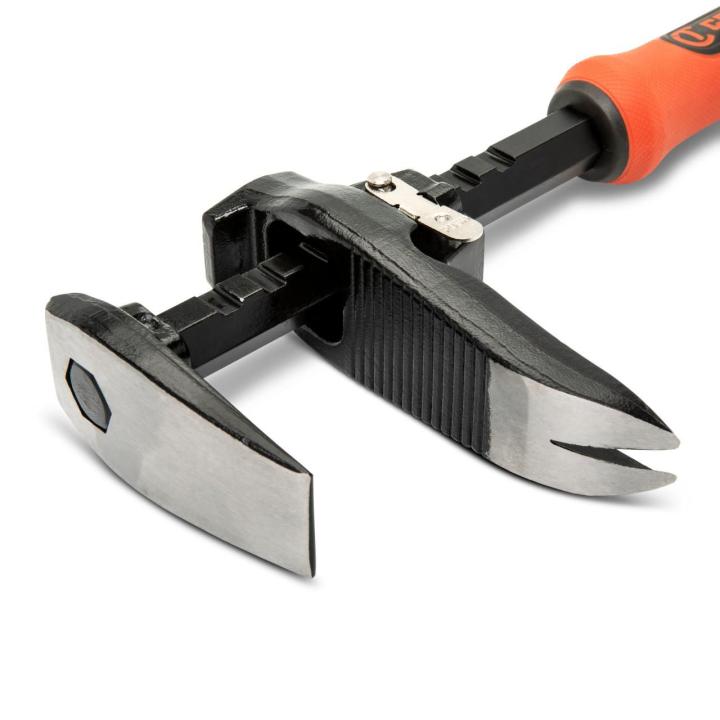 Image of the Crescent 16" adjustable pry bar  with a close up view of the adjustable jaw