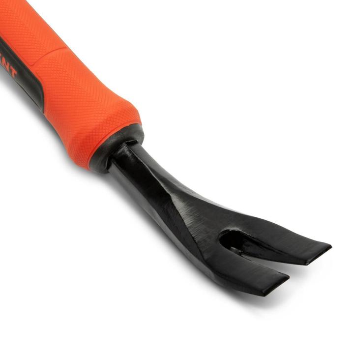 Image of the Crescent 16" adjustable pry bar  with a close up view of the nail puller