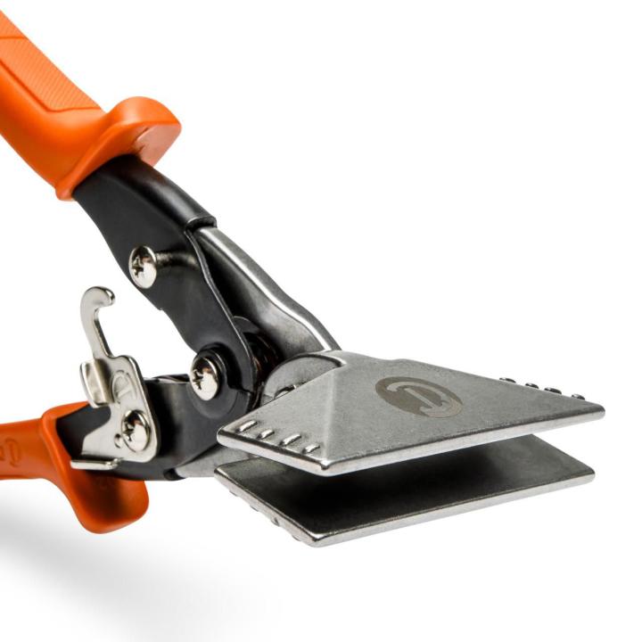 Close-up of the WS3N hand seamer jaw showing 1/4-inch depth markings, Crescent logo, latch, and pivot hardware.