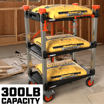 Crescent SITERUNNER folding jobsite cart holding 300 pounds of Quickcrete