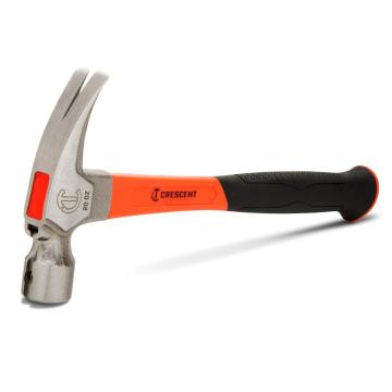 Crescent 20 oz. rip claw hammer lies horizontally on white, showing its steel head and orange-and-black fiberglass handle.