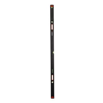 Front view of the black and orange 72" NITE EYE™ Aluminum Box Beam Level showing the 3 fluorescent vials and shock absorbing end caps