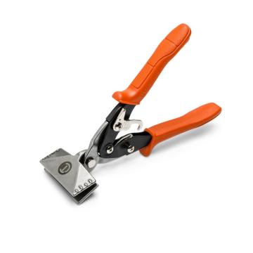 Angled upright view of the Crescent WS3N hand seamer with orange handles and rectangular silver seaming jaw.